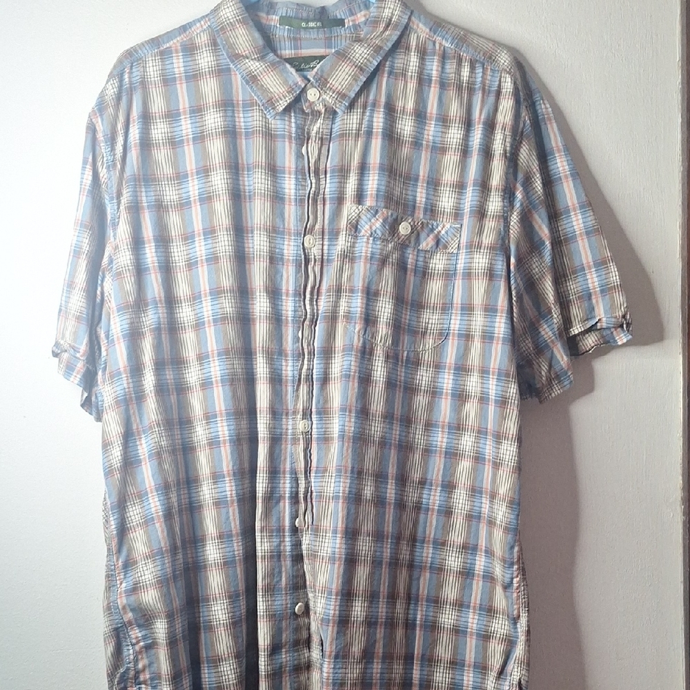 Eddie Bauer Blue and Brown Casual Button Down Shirt